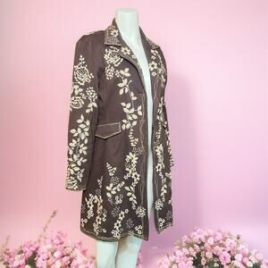 PAPARAZZI By Biz Embroidered Boho Trench Coat Size M Hippie Floral Hollywood